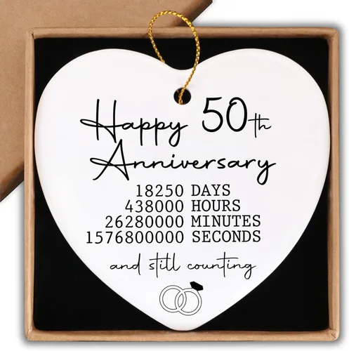 Adorno de 50 aniversario de boda, regalos para pareja, 50 aniversario, regalos de boda para padres, adorno de recuerdo, placa de corazón, feliz