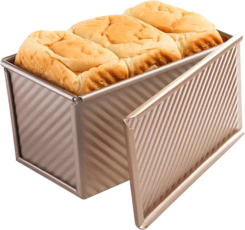 Miniatura 6 de Molde pequeño Pullman para pan con tapa, capacidad de masa de 0.5 libras, mini molde para tostadas de acero al carbono para hornear pan