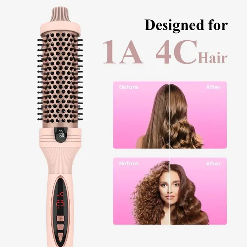 Miniatura 6 de IUI Cepillo térmico de belleza, cepillo redondo calentado con 5 ajustes de calor y pantalla LED, cepillo térmico de iones negativos de 1.5 pulgadas