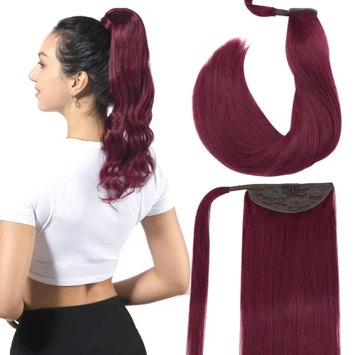 Miniatura 2 de GOO GOO Extensión de cola de caballo, cabello largo y lacio con clip, hecho a mano, cabello humano real para mujeres, extensiones de cabello de cola