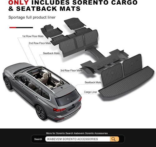 Miniatura 8 de Tapete de carga compatible con Kia Sorento 2021-2025 2026 Tapete de maletero con tapete para respaldo de asiento, TPE para todo tipo de clima