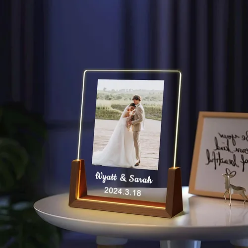 Miniatura 5 de Regalos personalizados de San Valentín para parejas, para él, su novio, novia, marco de fotos iluminado con nombre de foto, aniversario, cumpleaños