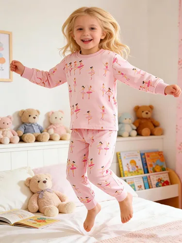 Miniatura 2 de Popshion Pijamas de sirena para niñas pequeñas, juego de 2 piezas, ropa de dormir 100% algodón, ropa para niños, pijamas estilo mariquita