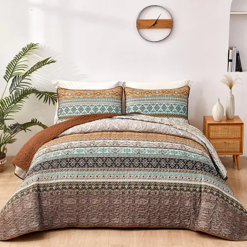 Miniatura 18 de WONGS BEDDING Juego de edredón bohemio tamaño Queen, juego de ropa de cama bohemio negro, colcha ligera para decoración de cama para todas