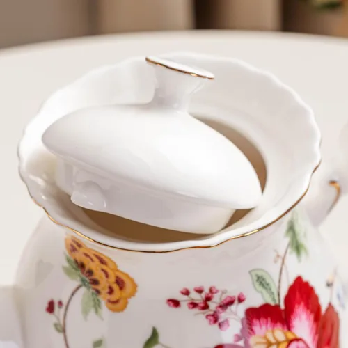 Miniatura 6 de Tetera de flores de cerámica de estilo europeo, olla de café, olla de agua, regalo de porcelana, grande, 5.5 tazas (1, azul y rojo)