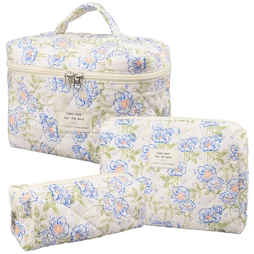 Miniatura 18 de Bolsa de maquillaje, bolsas de cosméticos acolchadas, bolsas de maquillaje florales grandes para mujeres, organizador de maquillaje, bolsa de aseo