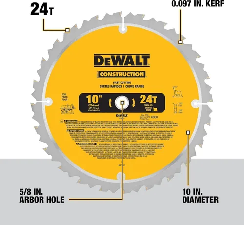 Miniatura 5 de DEWALT Sierra de Mesa de 10 Pulgadas con Soporte de Sierra de Mesa Rodante Plegable, 15 Amperios, 4800 RPM, Capacidad de Corte al Hilo de 32-1/2