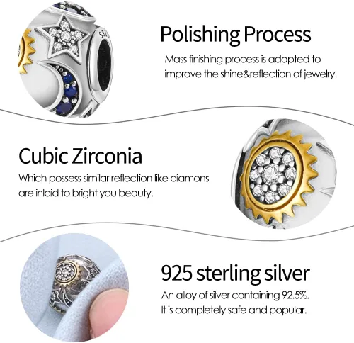 Miniatura 5 de Pandach Dijes de plata de ley 925 para pulsera y collar, colgante con piedras de circonita cúbica 5A, cuentas de joyería, regalos para mujeres