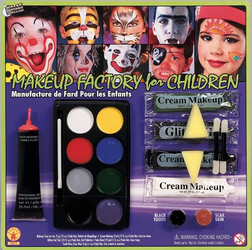 Fábrica de maquillaje para niños con purpurina, sangre falsa, cera de cicatrices y cera dental negra