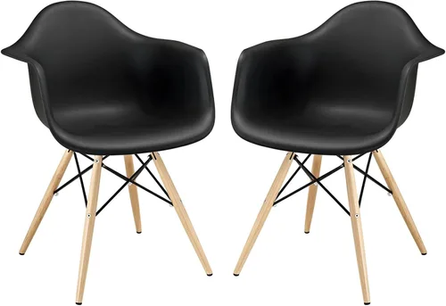 Miniatura 5 de Modway Sillas laterales piramidales con patas de madera natural en negro - Juego de 4