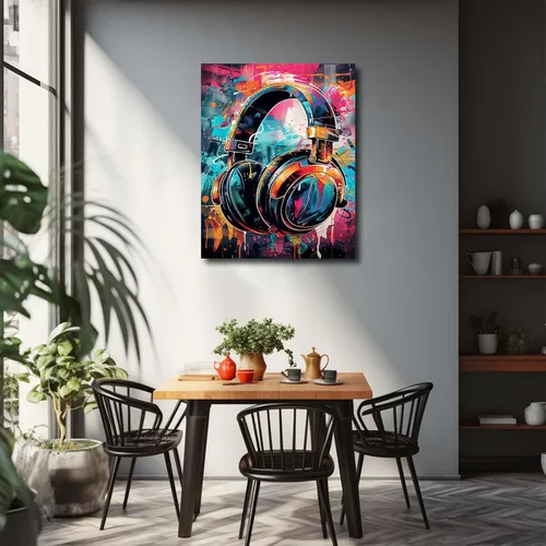 Miniatura 7 de KDKJTOP Cuadro colorido de auriculares, arte de pared en lienzo con graffiti para auriculares, 12 x 16 pulgadas/11.8 x 15.7 in, arte de pared
