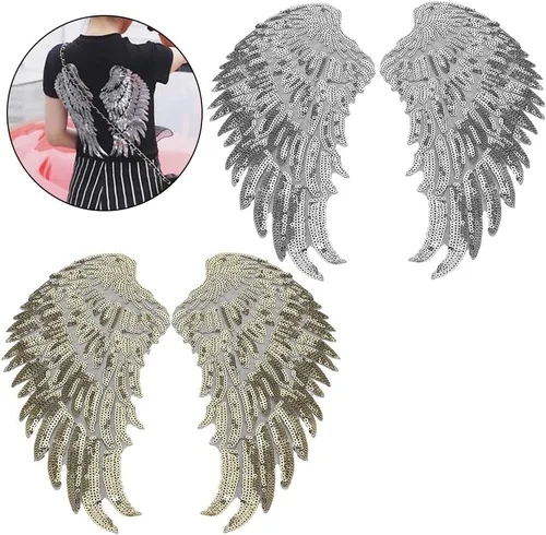 Miniatura 8 de 2 pares de parches de alas de lentejuelas, parches decorativos para coser con alas de ángel grandes, apliques para ropa, chaqueta, jeans, camiseta
