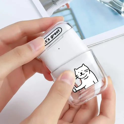 Miniatura 3 de Funda transparente para AirPods de 2ª generación de 1ª generación, diseño de gatito kawaii para mujeres, hombres y niños, funda de carga de TPU