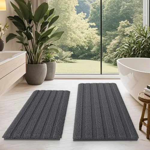 Miniatura 79 de ACCUMTEK - Juego de alfombras de baño a rayas beige de 3 piezas, ultrasuaves, antideslizantes de chenilla, alfombras de baño mullidas y absorbentes