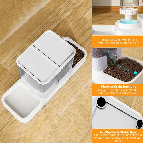 Miniatura 4 de Yummy Sam Alimentador automático para mascotas pequeñas y dispensador de agua, 2 en 1 por gravedad para gatos, juego de comedero y bebedero Blanco