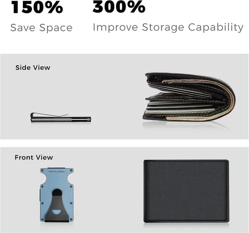 Miniatura 4 de MONOCARBON Cartera delgada minimalista con bolsillo frontal con bloqueo RFID, clip de dinero para tarjetas de crédito, acero manganeso, Azul