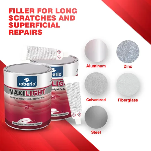 Miniatura 6 de Roberlo Maxilight - Relleno de cuerpo ligero superior, reparación de abolladuras y arañazos, perfecto en aluminio, acero, zinc, galvanizado y fibra