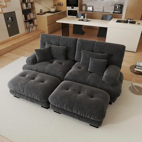 Miniatura 20 de Sofá modular de gran tamaño de 94 pulgadas, sofás seccionales grandes de color beige y blanco para sala de estar, juego de sofá de terciopelo, sofás