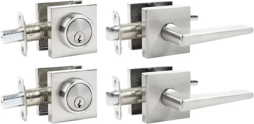 Miniatura 7 de Juego de cerrojo y perilla de puerta, juego de cerradura de puerta exterior con cerrojo, cerraduras cuadradas para puertas exteriores, palanca