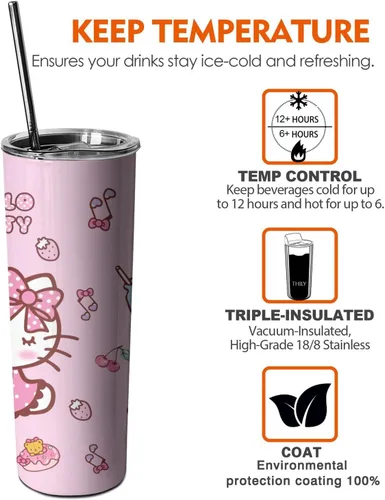 Miniatura 6 de Vaso para Adultos Botella de Agua Tazas de Doble Pared para Niños 20 oz Rosa Taza de Café Cosas de Gato Vaso Aislado Regalos para Niñas Mujeres