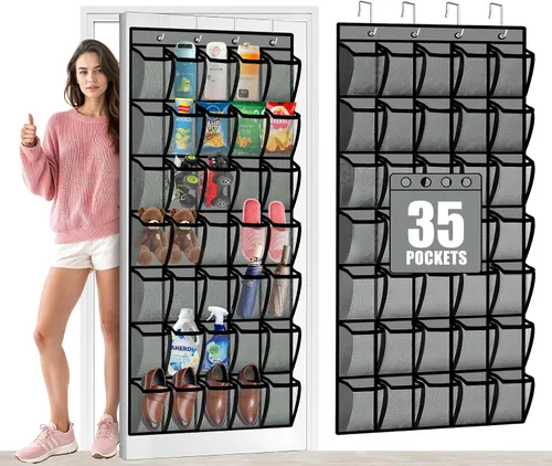 Miniatura 8 de Aheroi Organizador grande con 35 bolsillos para colgar sobre la puerta, organizador de zapatos colgante con bolsillos de malla transpirable