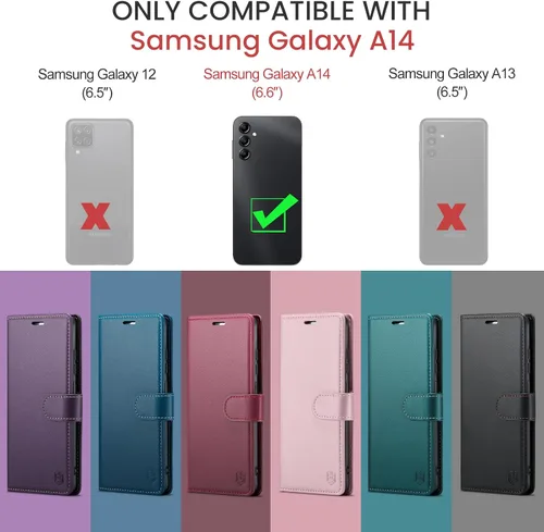 Miniatura 2 de FLIPALM Funda tipo cartera para Samsung Galaxy A14 5G con bloqueo RFID, soporte para tarjeta de crédito, de piel sintética, función atril, Azul