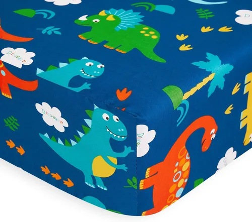Miniatura 3 de Wake In Cloud - Sábanas de dinosaurio para niños, 100% algodón, juego de sábanas de 4 piezas para niños, lindo estampado colorido de dibujos Azul