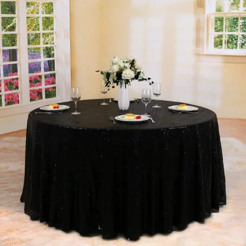 Miniatura 3 de Trlyc Mantel redondo de lentejuelas - Mantel negro brillante de 72 pulgadas para fiestas, bodas, baby shower