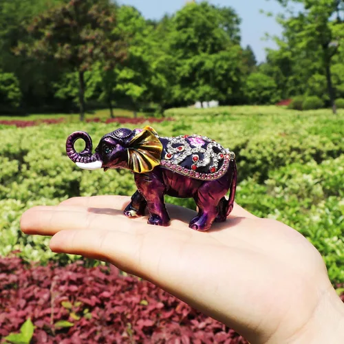 Miniatura 3 de Waltz&F Caja de baratija con bisagras de elefante morado con bisutería pintada a mano, figura de animal coleccionable