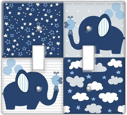 Placa decorativa para interruptor de pared, elefante bebé en placa de interruptor de decoración azul, linda ilustración perfecta para habitación del