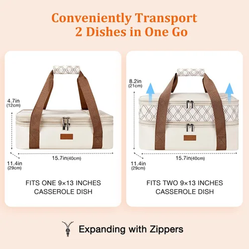 Miniatura 3 de Bolsa de transporte de cazuela expandible Vuudh - Bolsa de comida de doble cubierta, soporte de cazuela aislada para alimentos calientes o fríos