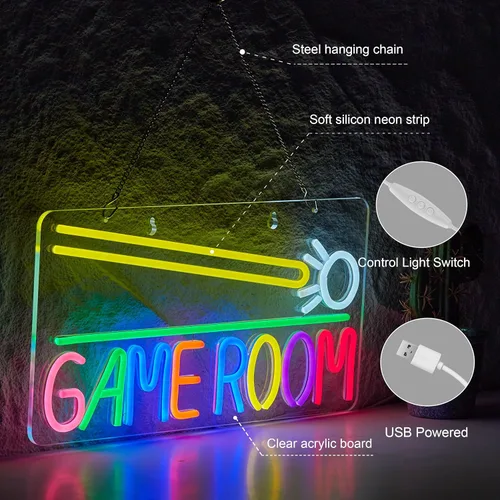 Miniatura 4 de Roouneon Sala de juegos Billar Letrero de neón LED regulable zona de juegos sala de juegos Cerveza Bar Hombre Cave Art Gaming Señales de luz de neón