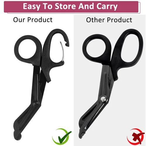 Miniatura 3 de Paquete de 2 tijeras de trauma, tijeras médicas de acero inoxidable de 5.8 pulgadas, tijeras de vendaje con mosquetón, tijeras de enfermería