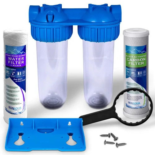 Miniatura 11 de Sistema de filtro de agua dual para toda la casa, carcasas estándar transparentes, botón de alivio de prensatelas, puerto de latón de entrada/salida