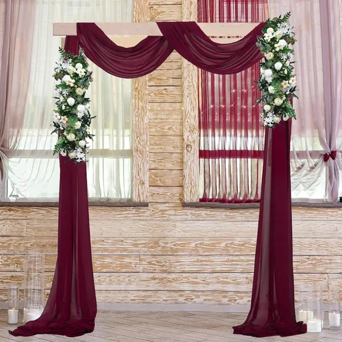 Miniatura 3 de AMZLOKAE Cortinas de arco de boda burdeos 2 paneles de tela de gasa de 18 pies 6 yardas de decoración elegante de gasa Perfecto para ceremonia