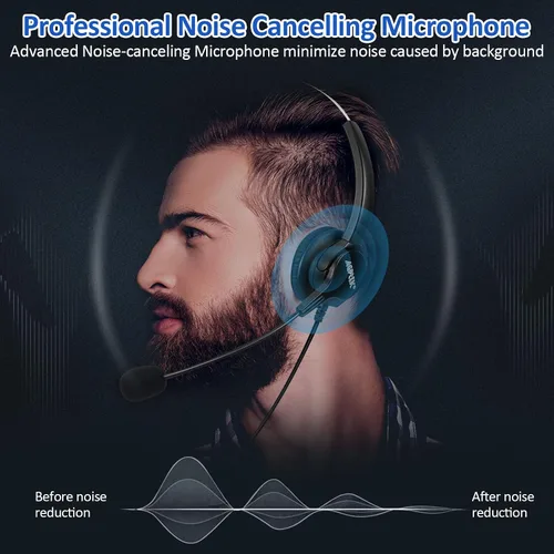 Miniatura 4 de AGPTEK Auriculares de teléfono de centro de llamadas de doble oreja de 0.098 in, auriculares binaurales con cancelación de ruido de 6 pies
