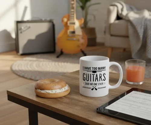 Miniatura 3 de Casitika Taza de café divertida de 11 onzas con texto "I Have Too Many Guitars Said No One Ever". Idea de regalo para amantes de la música