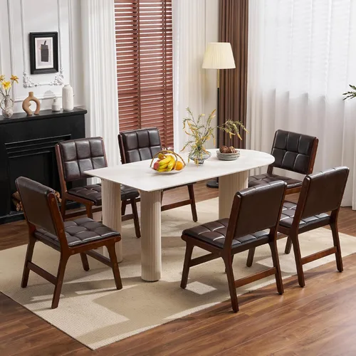 Miniatura 15 de Furniliving Juego de 2 sillas de comedor de madera de roble, silla de cocina tapizada de tela de lino moderna de mediados de siglo, sillas de Beige