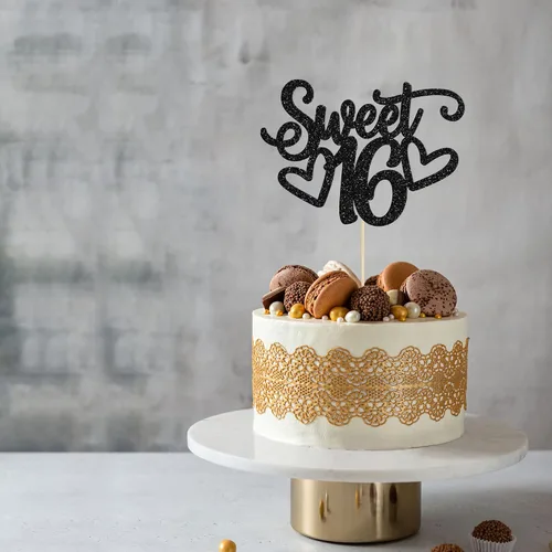 Miniatura 7 de Gyufise 1 Pieza Dulce Adolescente 16 Decoración para Pastel con Purpurina Palillo de Pastel de 16 Cumpleaños para Brindis por 16 Años de Edad