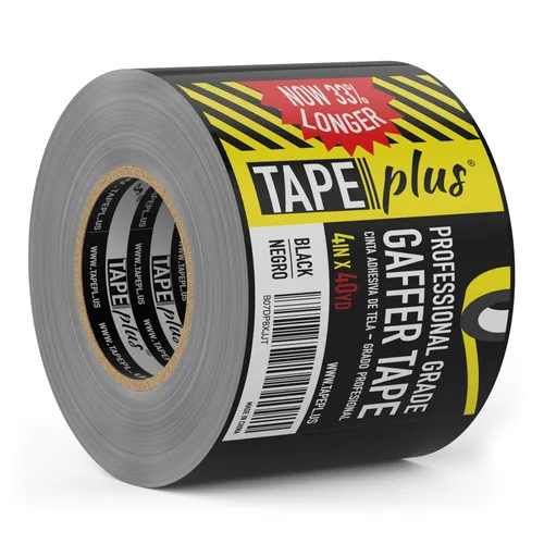 TapePlus Gaffer Cinta adhesiva alternativa - 4 pulgadas x 40 yardas, negro - Adhesivo resistente al agua para cables AV y eléctricos, accesorios e