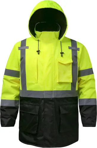 Miniatura 11 de Chaqueta de seguridad DPSAFETY, Parka reflectante de alta visibilidad, Chaqueta bomber de alta visibilidad con bolsillos y cremallera, Oscuro