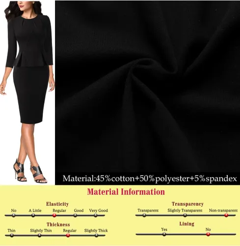 Miniatura 7 de VFSHOW - Vestido ajustado con cuello redondo plisado para mujer, de trabajo y oficina