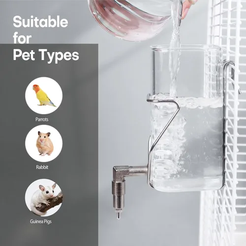 Miniatura 3 de Botella de agua para mascotas de acero inoxidable y vidrio de alta calidad, dispensador sin goteo para conejos, loros, roedores, 3 opciones