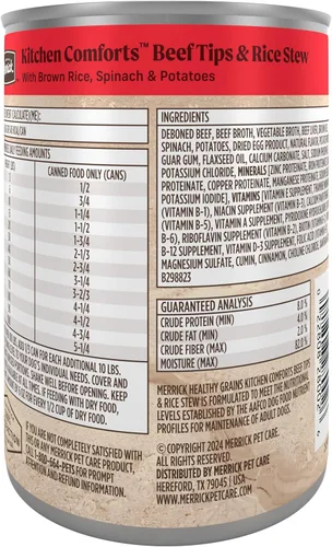 Miniatura 11 de Merrick - Kitchen Comforts - Comida húmeda para perros: salsa, trozos de carne de res, guisado de carne con arroz y arroz integral, con granos, (12)
