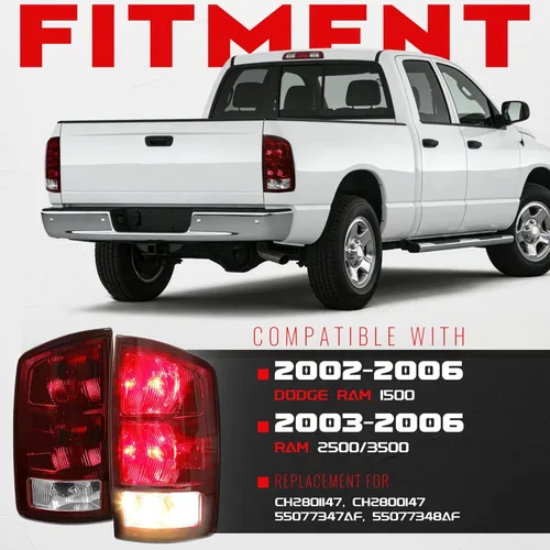Miniatura 2 de ECOTRIC Par de luces traseras compatibles con Dodge Ram 1500 2002-2006/Ram 2500 3500 2003-2006 Luz de señal de giro de luz trasera de repuesto