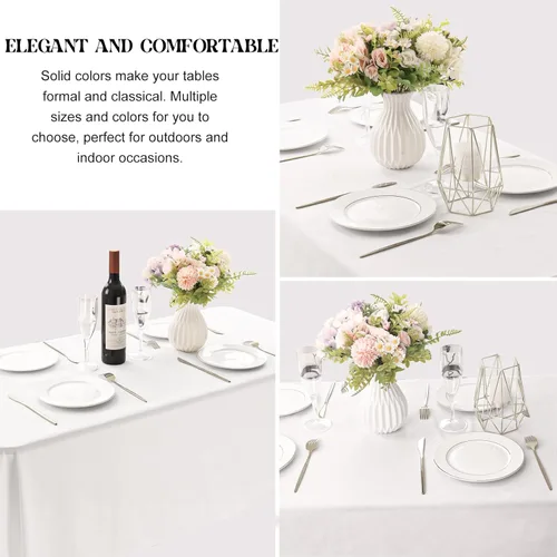 Miniatura 3 de Paquete de 4 manteles rectangulares de poliéster lavables de 60 x 102 pulgadas, color blanco, para mesas de comedor, bodas, bufés, fiestas