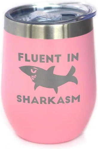 Miniatura 10 de Personalizado Fluido en Sharkasm - Vaso Tumbler de Vino Personalizado de Tiburón Divertido con Tapa Deslizante - Taza Aislada de Acero Inoxidable