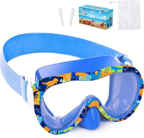 Gafas de natación para niños con cubierta para la nariz, máscara de esnórquel panorámica de 180° con diseño antivaho y antifugas, correa de tela
