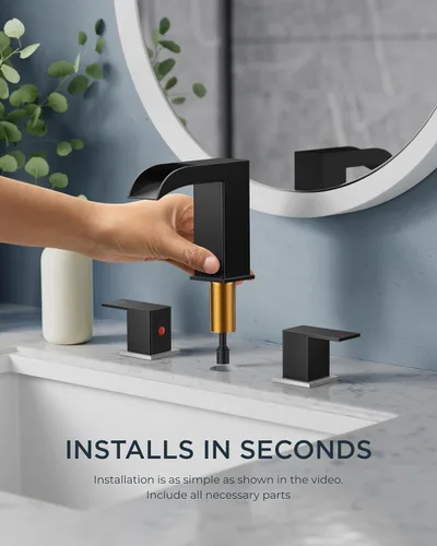 Miniatura 7 de FORIOUS Grifos cuadrados de baño de níquel cepillado y negro de 3 agujeros, cascada de 8 pulgadas, grifo de lavabo de baño con drenaje emergente