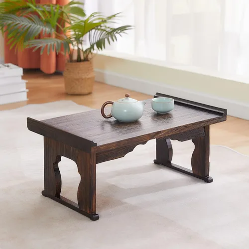 Miniatura 5 de Mesa de piso japonesa, pequeña mesa de centro y mesa de té, mesa de altar para meditación, mesa baja para sentarse en el suelo, bandejas de mesa